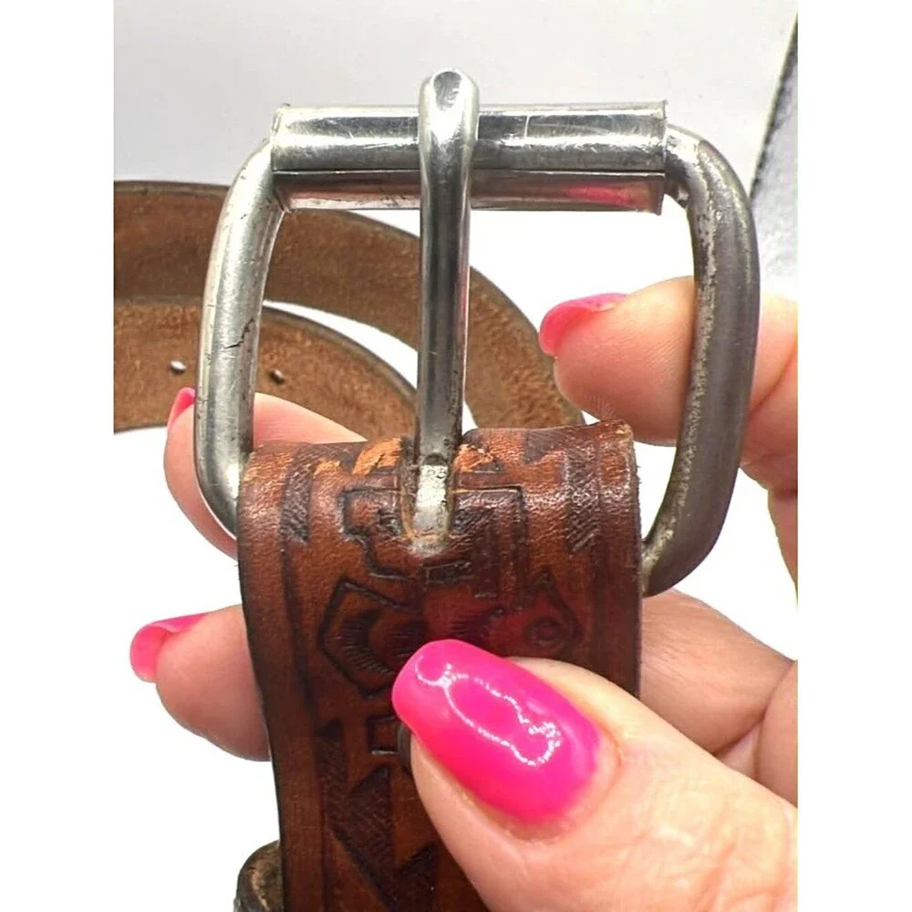 Vintage Tooled Genuine Leather Belt (Made in USA)